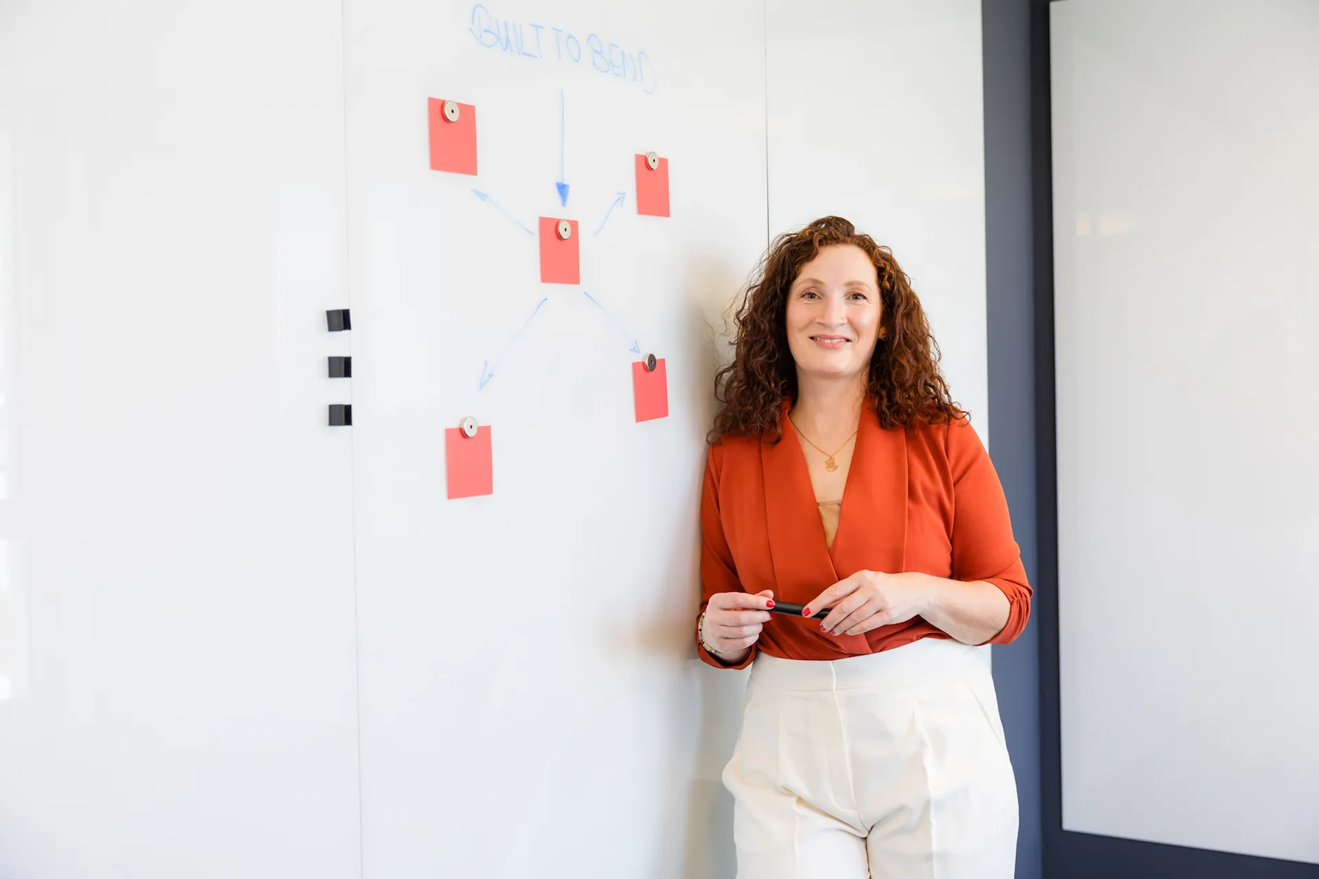 Klarissa Rother vor einem Whiteboard mit skizzierten Entscheidungswegen